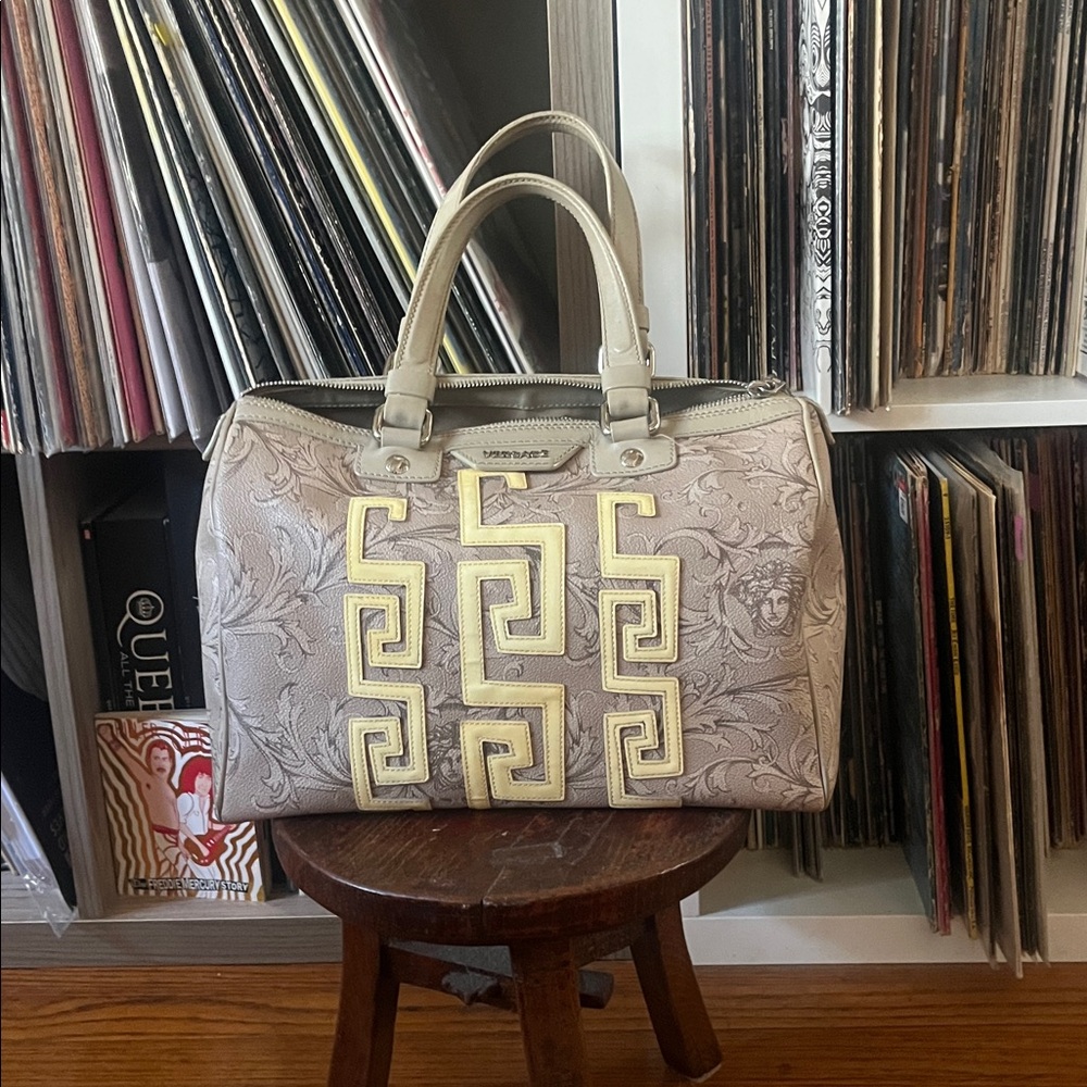 Authentic Gianni Versace leather Pink and Cream Tote Bag